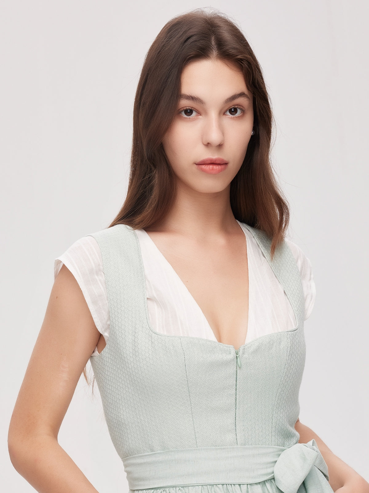 Green Zipper Front Sweetheart Neck Dirndl Camille 