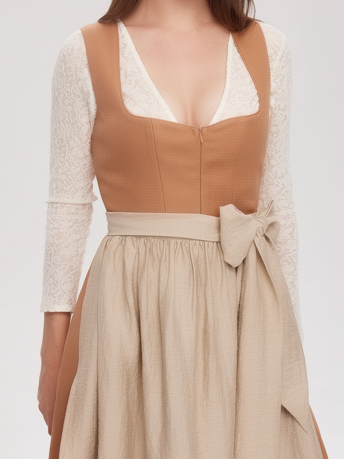 Orange Zipper Front Sweetheart Neck Dirndl Camille 