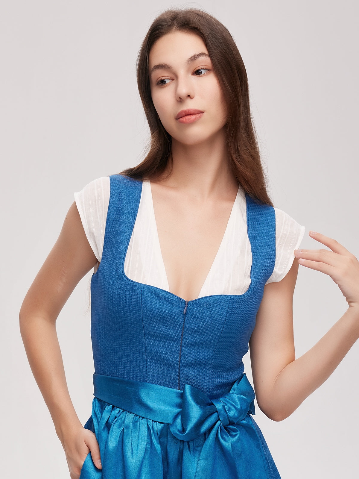 Blue Zipper Front Sweetheart Neck Dirndl Camille 