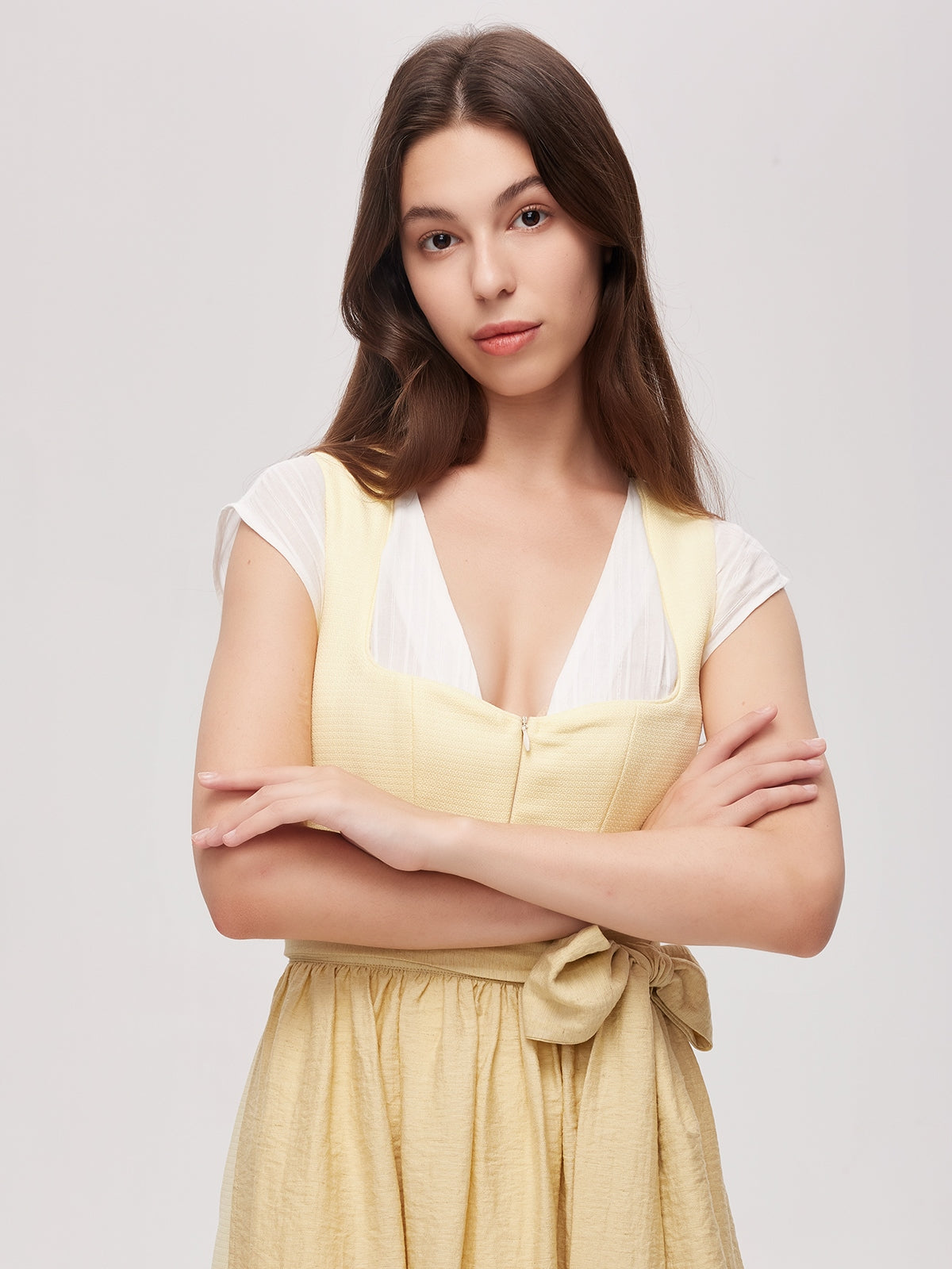 Gelb Reißverschluss Vorne Herz-Ausschnitt Dirndl Camille