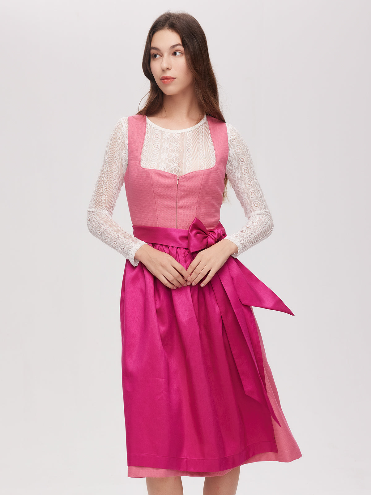 Pink Zipper Front Sweetheart Neck Dirndl Camille 