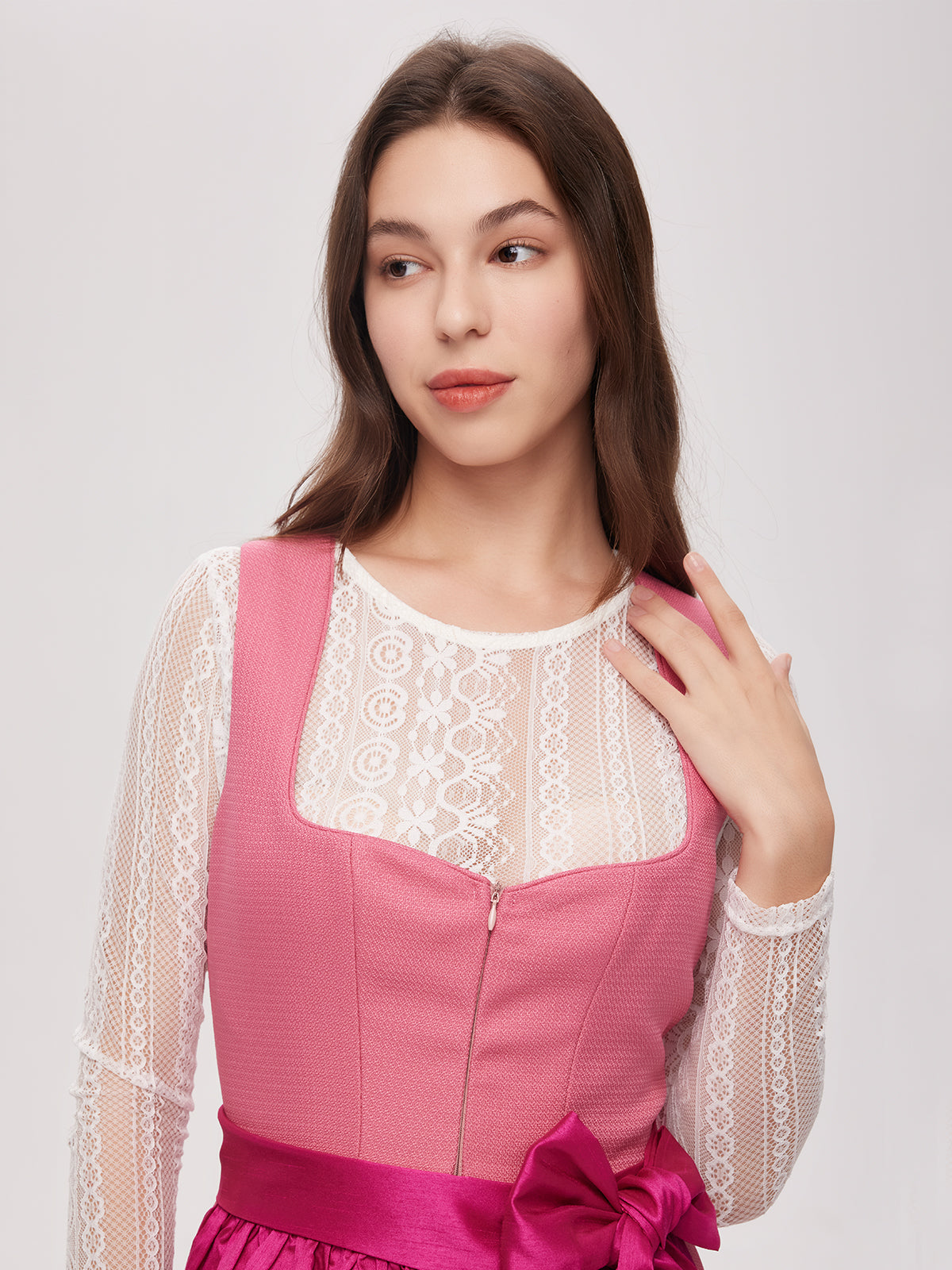 Pink Zipper Front Sweetheart Neck Dirndl Camille 